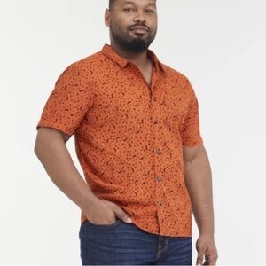 Toad&Co‎ Fletch Organic Cotton footprint Orange Short Sleeve Button Down XXL J
